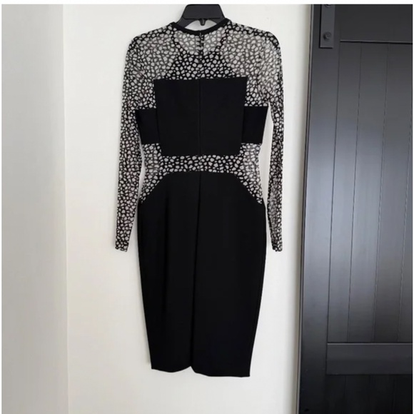 YIGAL AZROUEL Bodycon Mesh Cut Out Dress Black White Size 6 - Picture 4 of 7